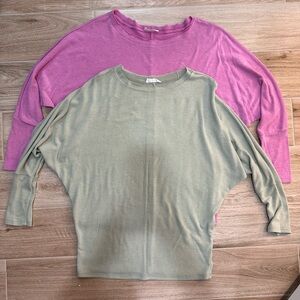 Pink and Green Batwing Sleeve Tops Bundle